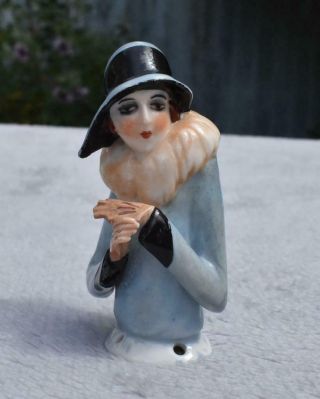 Antique German Porcelain Half - Doll " Flapper Lady In Stylish Costume "