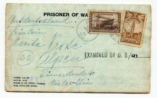 Canada / Germany Wwii Pow Camp - 1945 Bowmanville Ontario - Camp 30 Censor Cover