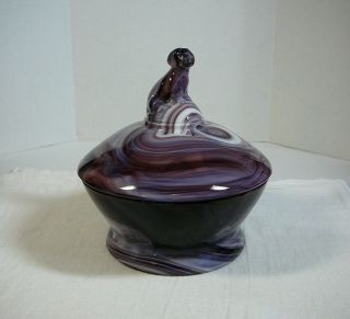 Imperial Purple Slag Glass Covered Dish Box With Figural Dog Finial Vintage