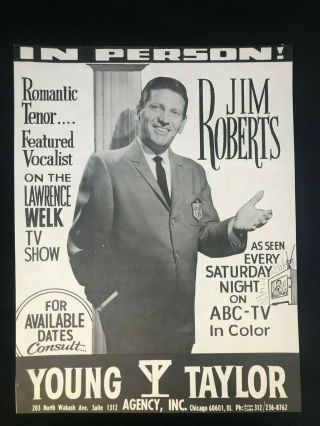 Mid - Century Promo Flyer For Lawrence Welk Show Vocalist Jim Roberts