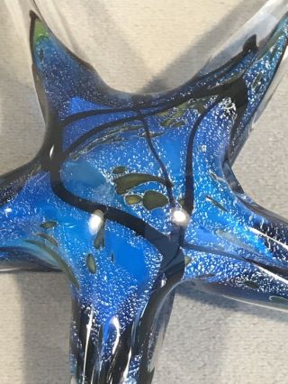 PV04829 Vintage Murano (?) Glass STARFISH Paperweight - BLUE,  BLACK & SILVER 2