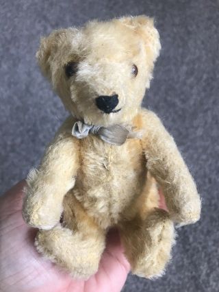 Antique Steiff Miniature Teddy Bear 6” Hard Stuffed Pointy Features Tan Mohair