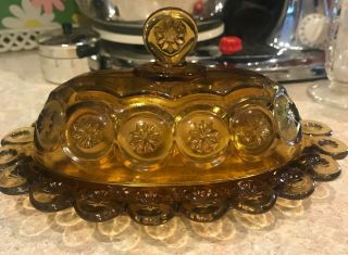 Vintage L.  E.  Smith Amberina Moon & Star Glass 1/4 Lb Oval Covered Butter Dish