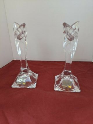 Mikasa Deco Crystal Candlestick Candle Holders 5.  5 " Tall Slovenia Pair