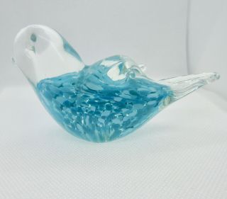 Hand - Blown Clear/turquoise Art Glass Bird Sculpture Paperweight Murano Style