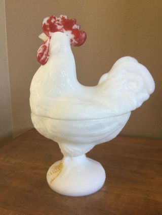 Vintage Milk Glass Westmoreland Standing Chicken Covered Candy Dish