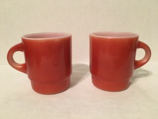 Vintage Anchor Hocking Fire King Coffee Cup Mugs,  Red Orange Stackable Set/2