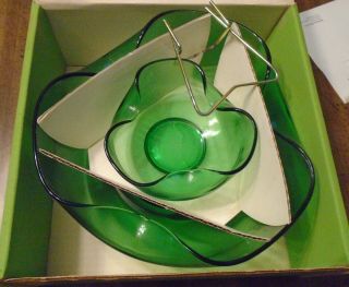 Vintage Anchor Hocking Chip & Dip Bowl Set,  Spearmint Green Glass Box