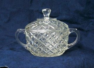 Vintage Waterford Sugar Bowl With Lid Hocking Waffle Pattern 2.  5” Oval 1938 - 44