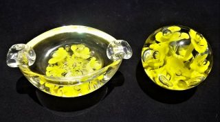 Vintage St.  Clair Hand Blown Art Glass Paperweight And Ashtray