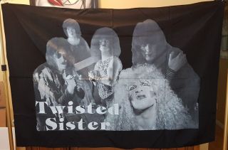 Vintage Twisted Sister Black Satin Banner Tapestry Flag Art Poster Band Nos 1980