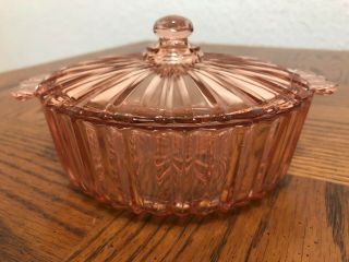 Pink Depression Glass 2 Handled Candy/trinket Dish With Lid