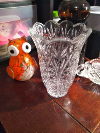 Imperial 24 Lead Crystal Vase Diamond Fan Cut Scalloped Rim Made In Slovakia
