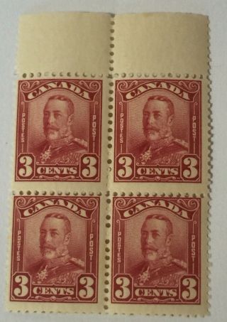 Canada King George V Fresh Mm/um Block Of 4.  3 Cent Red/brown