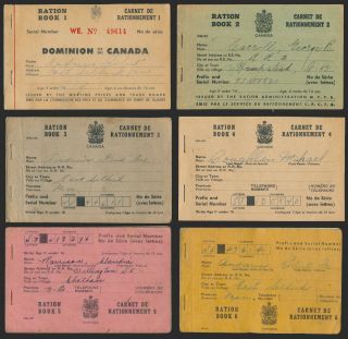 Canada Revenues Ez,  Complete Set Of Six Food Ration Books From Wwii.