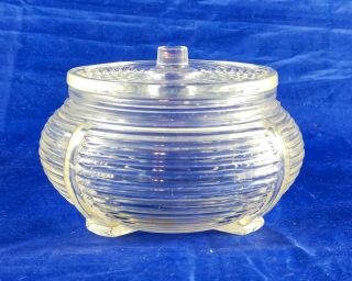 Vintage Round Ribbed Clear Glass Refrigerator Dish With Lid - 4 " X 2 1/4 "
