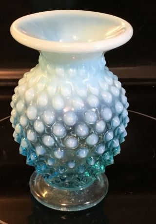 Vintage Fenton Glass Ice Blue White Opalescent Hobnail Bud Vase