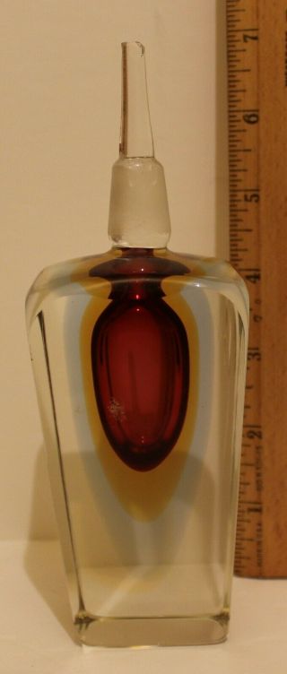 Vintage 6 3/4 " Murano Italian Italy Art Glass Red Orange Glow Perfume Bottle