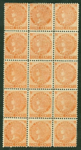 Sg 34 Prince Edward Islands 1872.  1 Cent,  Orange Block Of 15.  Pristine U/m/m.