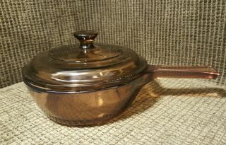Corning Ware Visions Amber.  5 Liter Sauce Pan With P81c Lid Usa