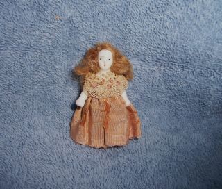 Antique German Bisque Dollhouse Doll House 2 " Doll For Small Girl Doll Dressed