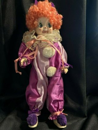 Antique Kestner J.  D.  K 221 With Bisque Head.  Clown Has Pink Ringlets In Hair