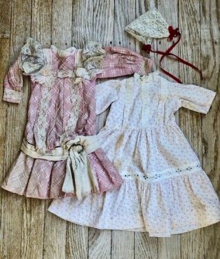 Lovely Group Of Period Antique Cotton And Lace Dresses For A 22 - 24” Doll