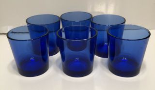 6 Vintage Libbey Flare Cobalt Blue Low Ball Cocktail/water Glasses 3.  75”x 3.  5”