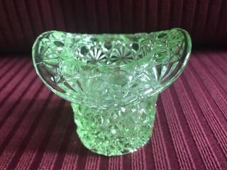 Vintage Depression Glass Green Button Coin Top Hat Glass Toothpick Holder