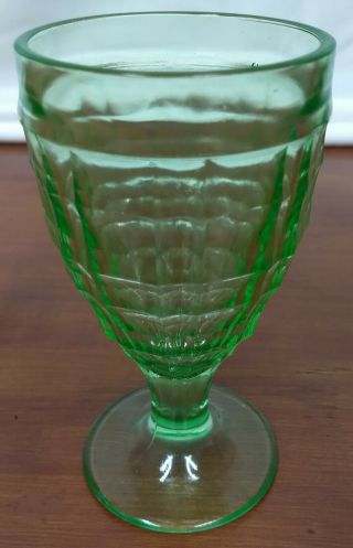 Hazel Atlas Colonial Block Green Depression Vaseline Glass 5 1/2 " Water Goblet