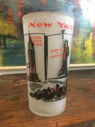 Vintage York City Souvenir Frosted Water Glass By Hazel - Atlas