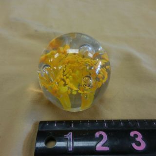 Vintage Large Round Shape Hand Blown Glass Paper Weight - - Yellow But Cracked