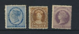 3x P.  E.  I.  Stamps 6 - 3p Mh Vf 10 - 4 1/2d Mh F 16 - 12c Mnh F Gv=$150.  00