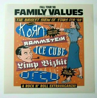 Family Values Tour 98 Double Sided Org Promo Poster Flat Korn Rammstein Ice Cube