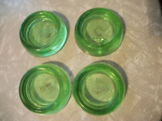 Set Of Four Vintage Green Depression Glass Furniture Coasters - Hazel Atlas