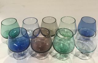 Set Of 8 Vintage 2 1/4” Tall Multi Colored Cordial Glasses