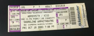 Aerosmith / Kiss 10/1/2003 Full Concert Ticket Stub Shoreline Amphitheatre Sf Ca