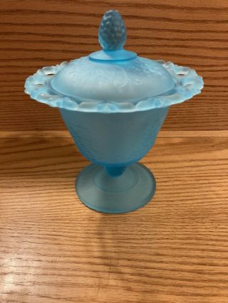 Vintage Soft Blue Candy Dish With Lid