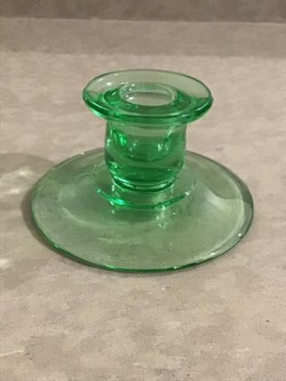 Vintage Vaseline green depression glass candle holder 3