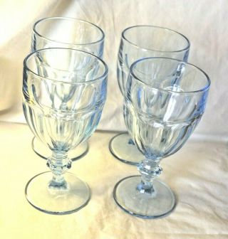Vintage Libbey Duratuff Gibraltar Misty Blue Goblets Glasses Set Of 4 Footed Tea
