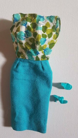 Vintage Barbie® - Fashion Editor 1635 Dress From 1965 And Turquoise Ot Shoes