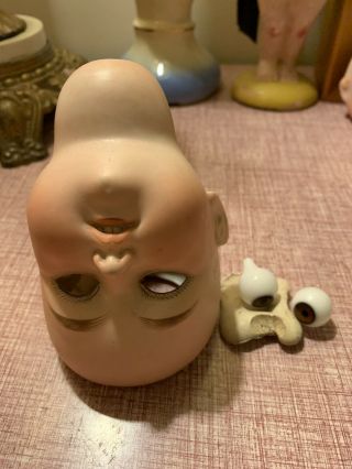 Antique German Bisque Doll Head With Glass Eyes