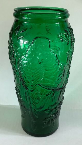 Vintage Tiara Emerald Green Parrot Lovebird Vase 9 1/2”
