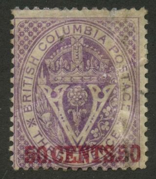 British Columbia Seal 1867 50c On 3d Violet Perf 14 12 Mhr