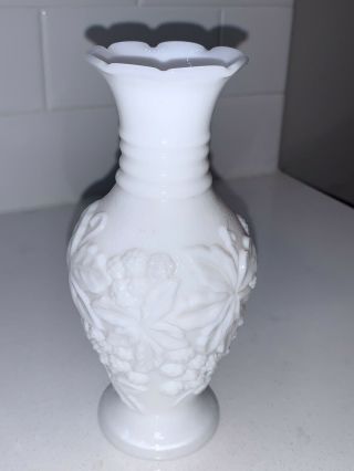 Vintage Imperial Loganberry White Milk Glass 6 - 1/4 " Scalloped Rim Flower Vase