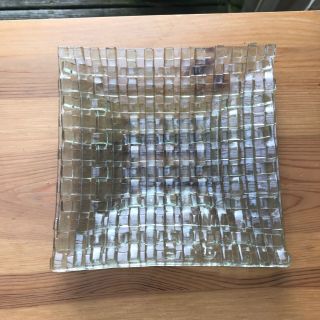 8 " X 8 " Vintage Layered Woven Clear Glass Mid Century Plate Tray