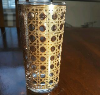 Vtg Culver Cannela Gold Cane Cocktail Tall Tumbler Glass Mid Century Modern