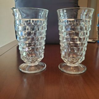 Vintage Set Of Two Fostoria American Footed Iced Tea Clear Glass Tumblers