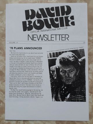 Bowie Fan Club Official Newsletter