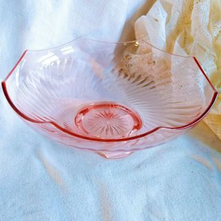 Vintage Imperial Pink Depression Glass Twisted Optic Footed Console Bowl 10 " Usa